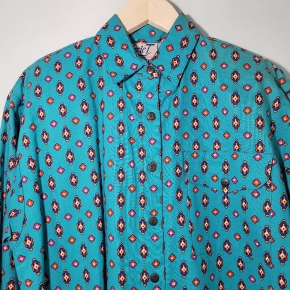 NEW VTG Circle T By Marilyn Lenox Blue Argyle Western Cowgirl Rodeo Top Sz M - Picture 2 of 12